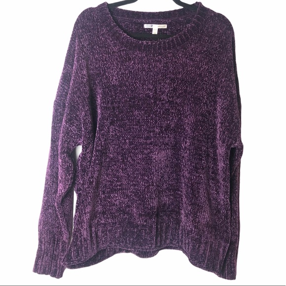SEVEN Womens Sweater Blackberry Wine Ultra Plush Chenille L//S Pullover NWT L